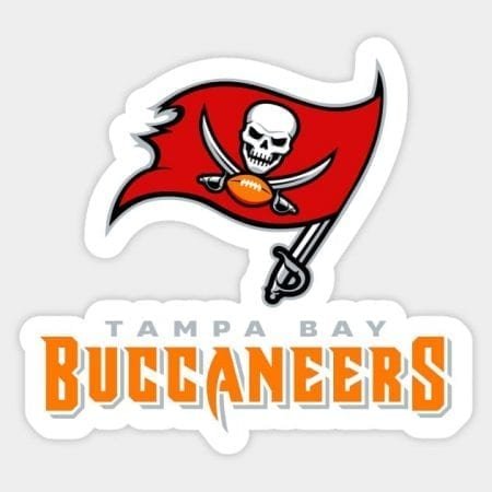 Tampa Bay Buccaneers logo with pirate flag and football.
