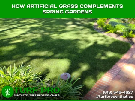 Artificial grass enhances the beauty of spring gardens with lush greenery.