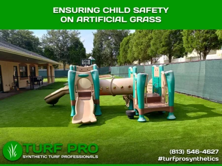 Children playing safely on artificial grass playground equipment.