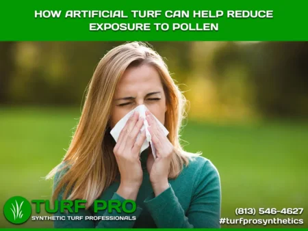 Woman sneezing outdoors, highlighting pollen allergy and artificial turf benefits.